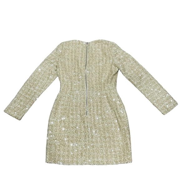 Gianni Bini Lissy Sequin Tweed Long Sleeve Button Front Mini Dress Champagne NEW - Picture 3 of 12